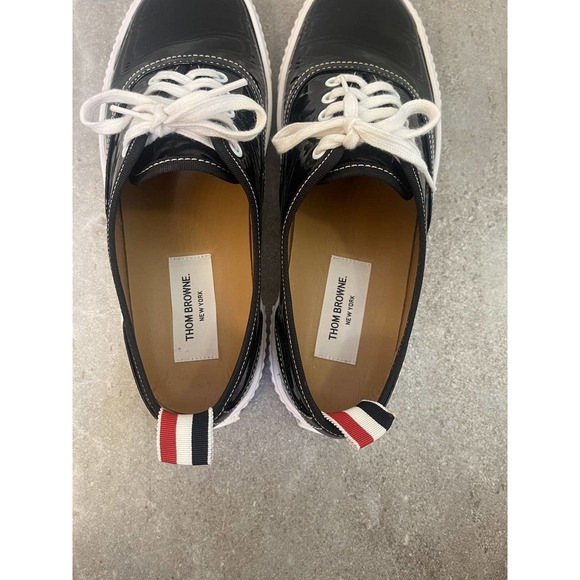Women's Thom Browne Soft Patent Leather Heritage Black Sneaker Size 11 - Picture 7 of 16